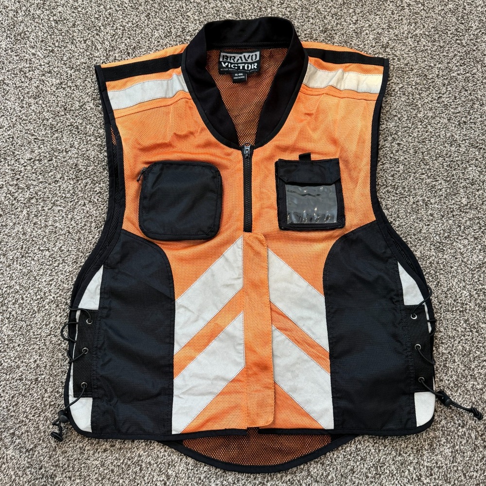 Bravo Victor Motorcycle Orange Hi Vis Vest Reflective XL-4XL Side Lacing Mesh